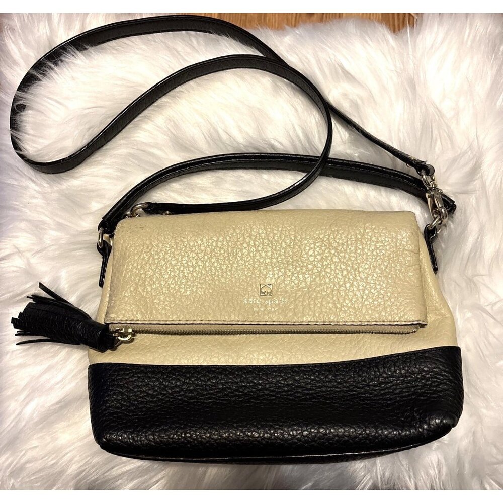 KATE SPADE Southport Ave Maria Leather Crossbody Bag Tan & Black With Care Book